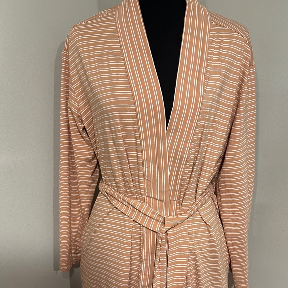 *HAVEN WELL WITHIN* Striped Peach x White Wrap Organic Cotton Robe Size Small - Picture 5 of 12